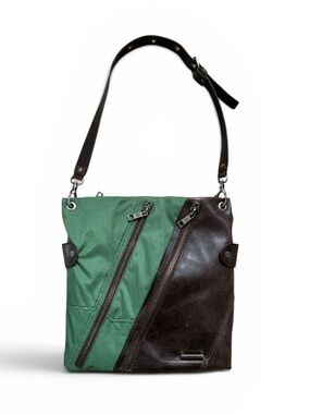 VINTAGE Matt & Nat Vegan Leather & Nylon Crossbody Messenger Bag - Forest/Coffee
